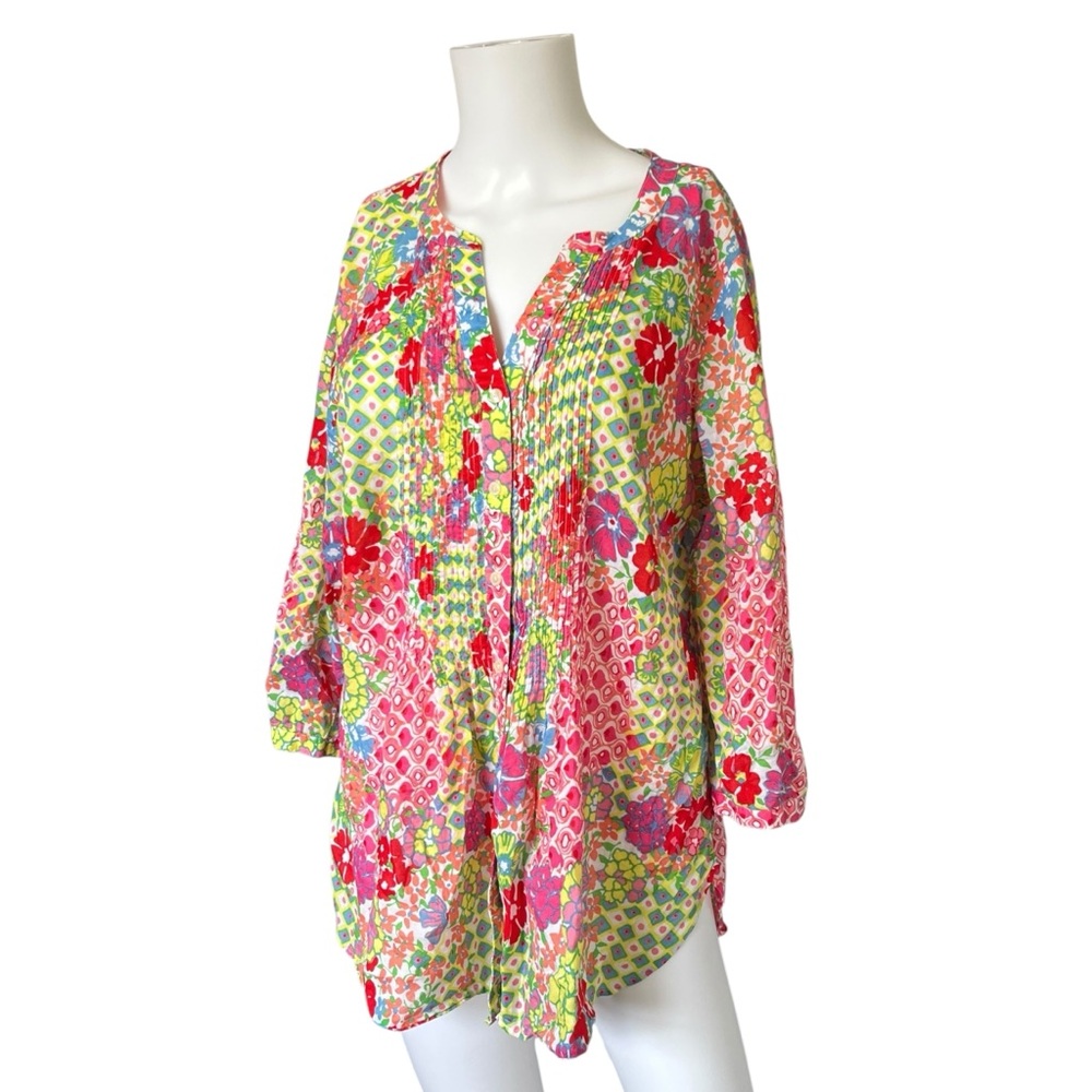 Talbots Lightweight Cotton Blouse Colorful Floral Print Maximalist Womens Size X